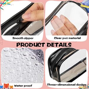 50 Pcs Clear Pencil Case Transparent Big Capacity Exam Pencil Bag PVC Large Zipper Pencil Pouch Aesthetic Plastic Portable Travel Toiletry Bag for Office Stationery Makeup Storage, White and Black
