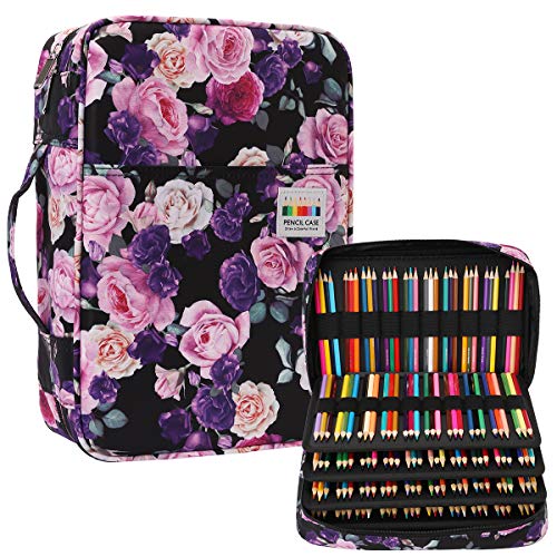 JAKAGO 304 Slots Pencil Case Large Capacity Gel Pen Case, Multi-Functional Organizer for Colored Pencils/Gel Pens/Markers/Makeup Brushes Stationery Pencil Pouch bag(Purple Rose)