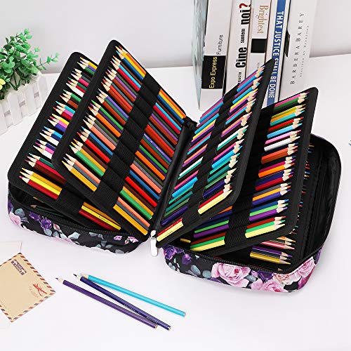JAKAGO 304 Slots Pencil Case Large Capacity Gel Pen Case, Multi-Functional Organizer for Colored Pencils/Gel Pens/Markers/Makeup Brushes Stationery Pencil Pouch bag(Purple Rose)
