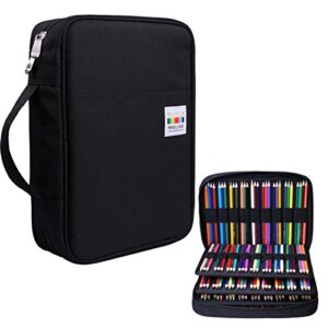 ovakia 220 slot colored pencil case pen bag with zipper for student artist storage organizer for watercolor pencil gel pen marker highlighter large capacity handy pencil holder(black)