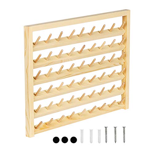 HAITRAL 54-Spool Sewing Thread Holder, Wall-Mounted Sewing Thread Rack with Hanging Hook, Wooden Embroidery Organizer for Sewing, Quilting, Hair Braiding