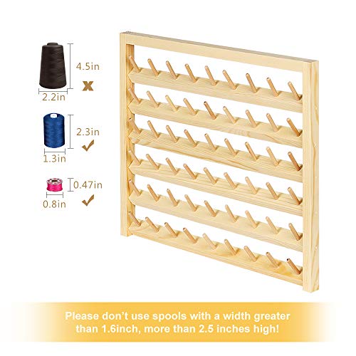 HAITRAL 54-Spool Sewing Thread Holder, Wall-Mounted Sewing Thread Rack with Hanging Hook, Wooden Embroidery Organizer for Sewing, Quilting, Hair Braiding