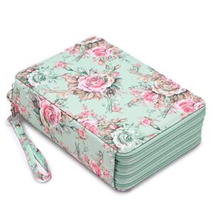 btsky colored pencil case- 200 slots pencil holder pen bag large capacity pencil organizer with handle strap handy colored pencil box with printing pattern rose