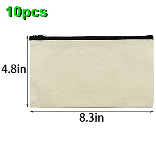 10 Pieces Canvas Zipper Bag Blank Makeup Bags Diy Craft Pouch Pencil Case Travel Cosmetic Toiletry Bag Multipurpose Pack Cotton Multi-Purpose Beige Pouches Bulk for School Storage Gift 8 X 4.7 Inches