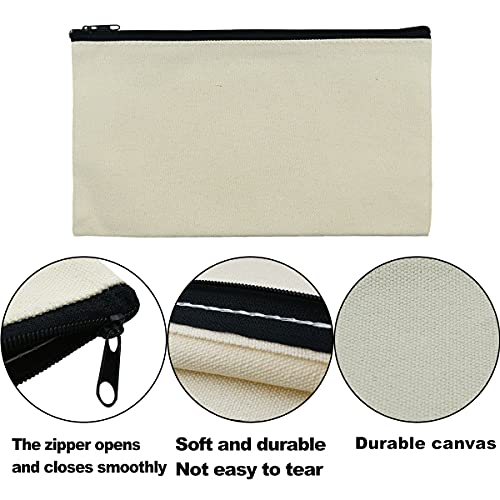 10 Pieces Canvas Zipper Bag Blank Makeup Bags Diy Craft Pouch Pencil Case Travel Cosmetic Toiletry Bag Multipurpose Pack Cotton Multi-Purpose Beige Pouches Bulk for School Storage Gift 8 X 4.7 Inches