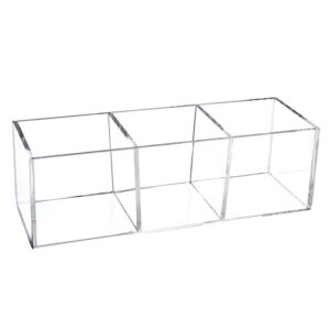 dedoot acrylic drawer organizer, clear 3 compartment makeup organizer and storage small clear vanity organizers for makeup brush, home and office supplies, 7x2x2inch