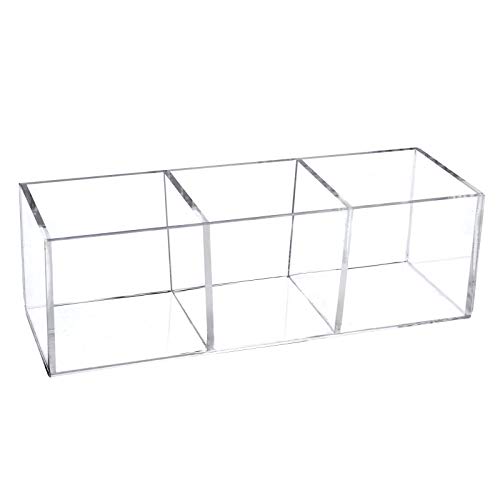 dedoot Acrylic Drawer Organizer, Clear 3 Compartment Makeup Organizer and Storage Small Clear Vanity Organizers for Makeup Brush, Home and Office Supplies, 7x2x2inch