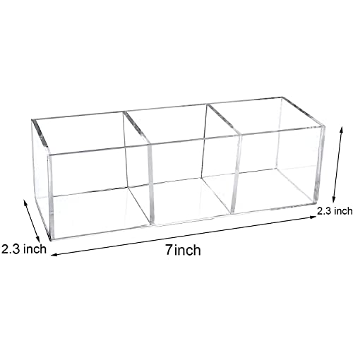 dedoot Acrylic Drawer Organizer, Clear 3 Compartment Makeup Organizer and Storage Small Clear Vanity Organizers for Makeup Brush, Home and Office Supplies, 7x2x2inch