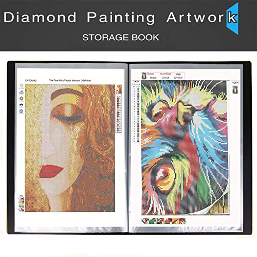 A3 Diamond Painting Storage Book, Diamond Art Portfolio Folder with 30 Pags Clear Pocket Slevees Protectors, A3 Storage Book with Handle, Large Artwork Report Sheet Letter Poster Storage Bag (Black)