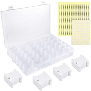 caydo 36 grids plastic embroidery floss cross stitch organizer box with 124 hard plastic floss bobbins, 552 floss number stickers and 165blank stickers(full set)