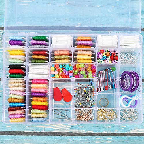 Caydo 36 Grids Plastic Embroidery Floss Cross Stitch Organizer Box with 124 Hard Plastic Floss Bobbins, 552 Floss Number Stickers and 165Blank Stickers(Full Set)