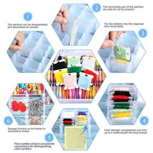 Caydo 36 Grids Plastic Embroidery Floss Cross Stitch Organizer Box with 124 Hard Plastic Floss Bobbins, 552 Floss Number Stickers and 165Blank Stickers(Full Set)