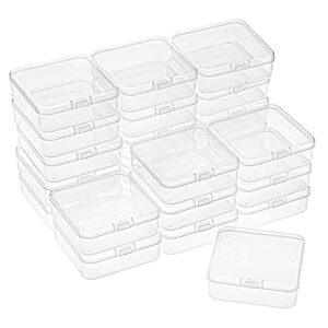 kingrol 24 pack mini clear plastic storage containers with lids, 2.9 x 2.9 x 1 inch empty hinged boxes for beads, jewelry, tools, craft supplies, flossers, fishing