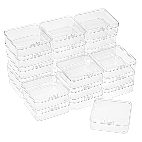 Kingrol 24 Pack Mini Clear Plastic Storage Containers with Lids, 2.9 x 2.9 x 1 Inch Empty Hinged Boxes for Beads, Jewelry, Tools, Craft Supplies, Flossers, Fishing