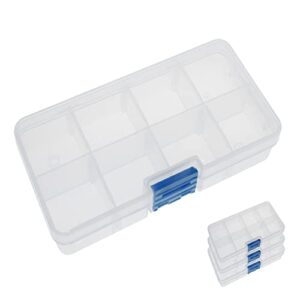 uhzbtec 4 pack 8 grids plastic bead organizer box/ clear crafts thread storage containers with removable dividers (free letter stickers)