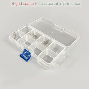 UHZBTEC 4 Pack 8 Grids Plastic Bead Organizer Box/ Clear Crafts Thread Storage Containers with Removable Dividers (Free Letter Stickers)