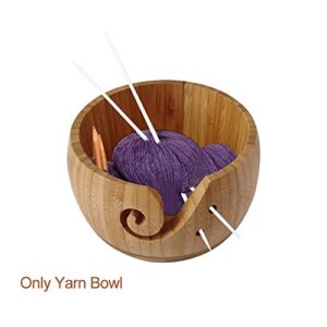 beiyoule 6 x 3 Inch Yarn Bowl,Bamboo Yarn Bowl with lid,Knitting Wood Yarn Bowls with Holes，Crochet Bowl Holder Handmade Yarn Storage Bowl for DIY Knitting Crocheting Accessories