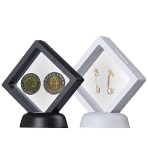 okdeals 3d floating frame display cases, 2pcs transparent suspension display stands for coins medals gems artefacts chip, jewelry display holder box for earring necklace ring bracelet