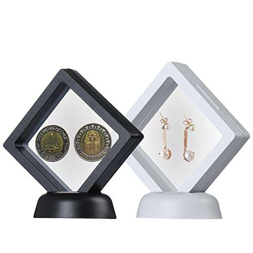 Okdeals 3D Floating Frame Display Cases, 2pcs Transparent Suspension Display Stands for Coins Medals Gems Artefacts Chip, Jewelry Display Holder Box for Earring Necklace Ring Bracelet