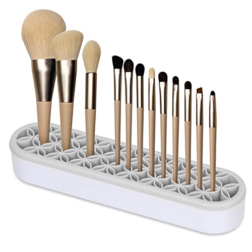 Unaone Silicone Makeup Brush Holder, Multipurpose Beauty Tool Organizer Make up Brush Storage Stand for Painting Pen Brushes Nail Clippers Drill Pens Ruler Sewing Craft Tools (Grey)