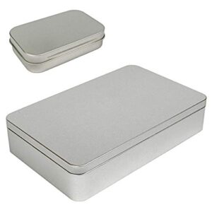 xl (8.5 x 5.3 x 1.9 in) silver metal rectangular empty tin box containers for gift jewelry craft storage organization with 1 piece 3.75 by 2.45 by 0.8 inch hinged small tin box (1 large 1 small)