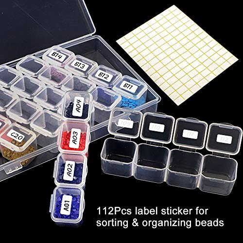 Terokota 3Pack 28 Grids Diamond Art Containers, Diamond Painting Bead Storage Box, Diamond Embroidery Gem Organize Case with 112Pcs Stickers