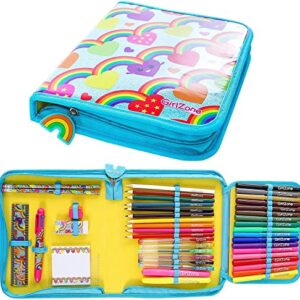 GirlZone Rainbow Jumbo Arts and Crafts Filled Stationery Pencil Case for Girls, Great Gift for Girls