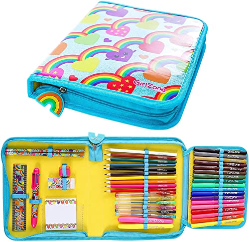 GirlZone Rainbow Jumbo Arts and Crafts Filled Stationery Pencil Case for Girls, Great Gift for Girls