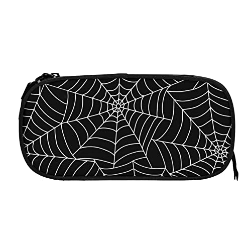 Large Capacity Black Spider Web Pencil Case with Zippers Storage Pouch Holder Pencil Box Marker Organizer Bag with Compartments for School & Office Supplies Boys Girls Teens Student