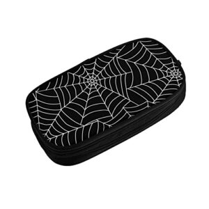 Large Capacity Black Spider Web Pencil Case with Zippers Storage Pouch Holder Pencil Box Marker Organizer Bag with Compartments for School & Office Supplies Boys Girls Teens Student