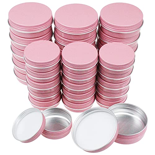 32 Pieces Screw Lid Round Aluminum Tins Empty Metal Jars Spice Lip Balm Candle Storage Containers Travel Cans, 2oz & 1oz Mixed Sizes (Pink)