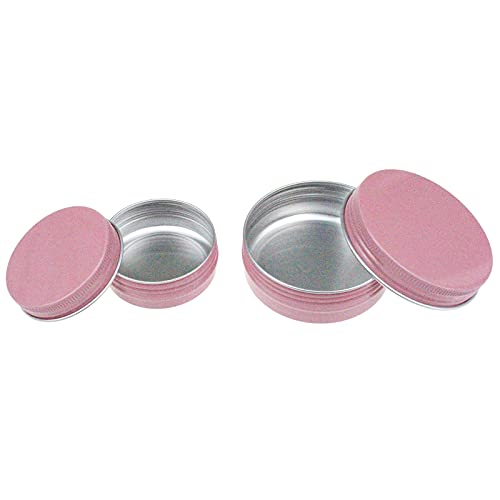 32 Pieces Screw Lid Round Aluminum Tins Empty Metal Jars Spice Lip Balm Candle Storage Containers Travel Cans, 2oz & 1oz Mixed Sizes (Pink)