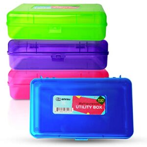 emraw utility storage box – bright color multi purpose pencil box for school supplies durable plastic pencil box, small plastic pencil case, mini organizer storage box (random 4-pack)