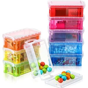 sepamoon 9 piece colorful crayon box storage case plastic organizer container with lid, 5.3” x 2.9” x 1.9”, 8 color, red, yellow, green, blue, purple, orange, transparent and rose red