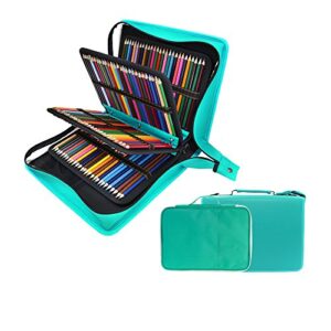 200 + 16 slots pencil case & extra pencil layer holder – bundle for prismacolor watercolor pencils, crayola colored pencils, marco pens and cosmetic brush by youshares (216 slots green)