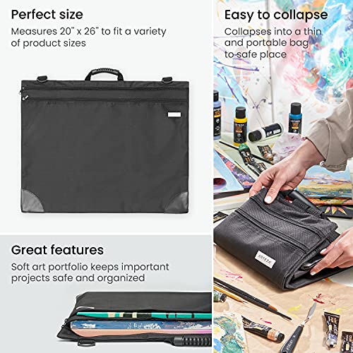 Arteza Art Portfolio Case, 20 x 26 inches, Black, Large Soft Art Storage Folder for Artwork Organization