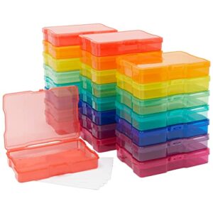 bright creations 24 pack photo storage boxes for 4×6 pictures with 40 blank labels, rainbow colored container cases, greeting card organizer for arts and crafts, diy projects (64 total pieces)