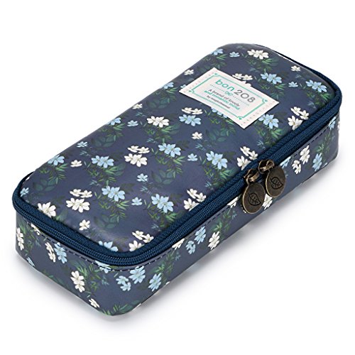 BTSKY Cute Pencil Case -- High Capacity Floral Pencil Pouch Stationery Organizer Multifunction Cosmetic Makeup Bag, Perfect Holder for Pencils and Pens Cyan