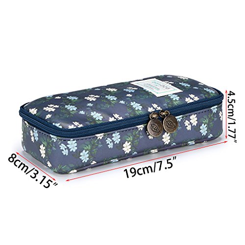 BTSKY Cute Pencil Case -- High Capacity Floral Pencil Pouch Stationery Organizer Multifunction Cosmetic Makeup Bag, Perfect Holder for Pencils and Pens Cyan