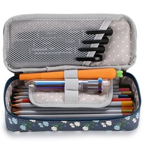 BTSKY Cute Pencil Case -- High Capacity Floral Pencil Pouch Stationery Organizer Multifunction Cosmetic Makeup Bag, Perfect Holder for Pencils and Pens Cyan