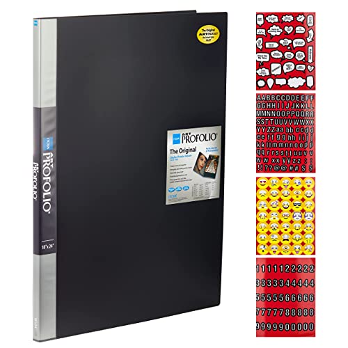 Itoya Polyproplene Art Storage/Display Books 18" x 24" | 24 Pages/48 Views | Scrapbooking Stickers 4 Pages of Emojis, Quotes, Letters & Numbers