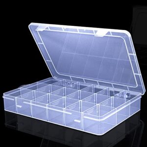 yugood large clear organizer box,18 grids tackle box organizer with removable dividers for fishing hook,bead organizer box,plastic storage containers for small parts,crafts (size10.8 x 7.7 x 1.7in)