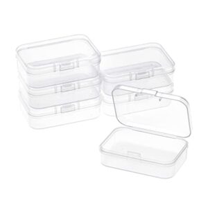 iskybob 6 packs rectangle small clear plastic storage containers box case with hinged lid crafts organizer for crayons, bobby pin, beads (2.6 x 1.8in)