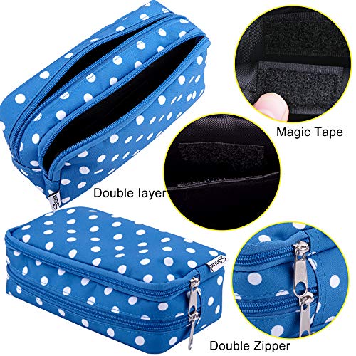 SIQUK Pencil Case Large Capacity Pen Case Double Zippers Pen Bag Office Stationery Bag Cosmetic Bag with Compartments for Gilrs Boys and Adults, Blue with White Dot