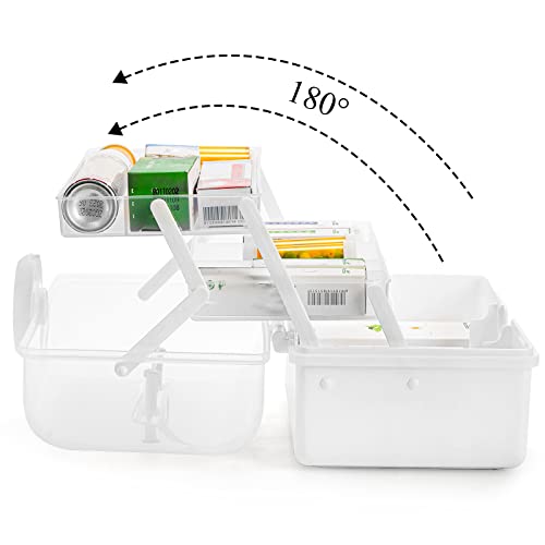 Bekith 3-Layers Multipurpose Plastic Storage Box Organizer Folding Tool Box, Portable Handled Storage Container, Art & Crafts Case, Sewing Supplies Organizer, Medicine Box, Clear/White
