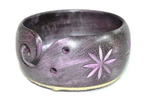 hind handicrafts premium solid dark handmade crafted wooden portable antique yarn storage bowl – holder for knitting crochet hook accessories (6″ x 6″ x 3″, purple)