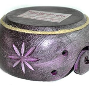 Hind Handicrafts Premium Solid Dark Handmade Crafted Wooden Portable Antique Yarn Storage Bowl - Holder for Knitting Crochet Hook Accessories (6" x 6" x 3", Purple)