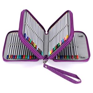 btsky zippered pencil case-canvas 72 slots handy pencil holders for for prismacolor watercolor pencils, crayola colored pencils, marco pencils (purple)