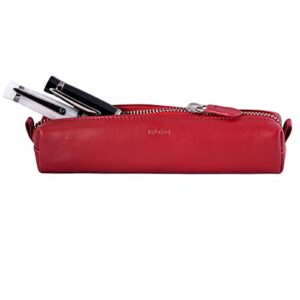 DiLoro Leather Zippered Fountain Ballpoint Rollerball Pens and Pencils Case Holder Pouch Genuine Full Grain Soft Nappa Leather (Red)