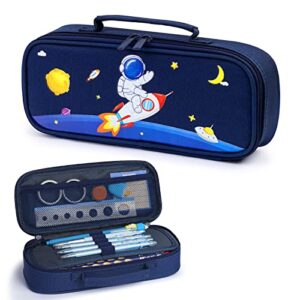 four candies cute pencil case for boys, big capacity canvas kawaii pencil pouch with zipper & handle , waterproof and durable compartment large storage pencil bag for kids in school – astronaut